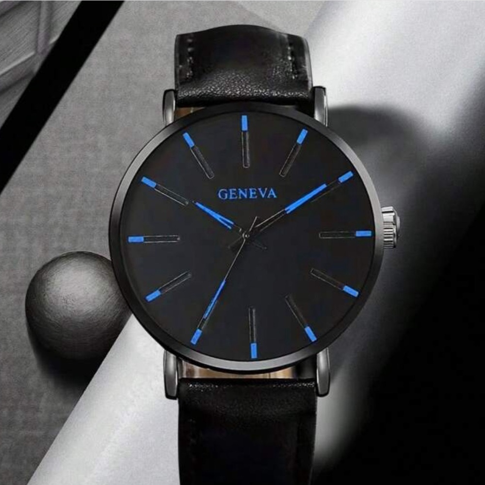 Men's Stylish Business Black Leather Wristband Set With Pointer Design,
